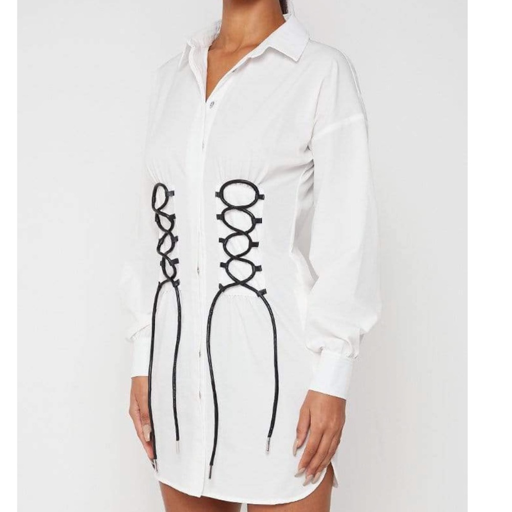 LACE-UP SHIRT DRESS - WHITE